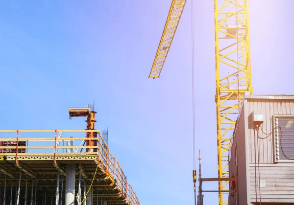 Construction Crane Tower Blue Sky Background Crane Building Working Progress — Stock Photo, Image