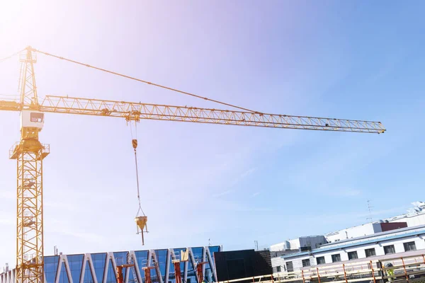 Construction Crane Tower Blue Sky Background Crane Building Working Progress — Stock Photo, Image