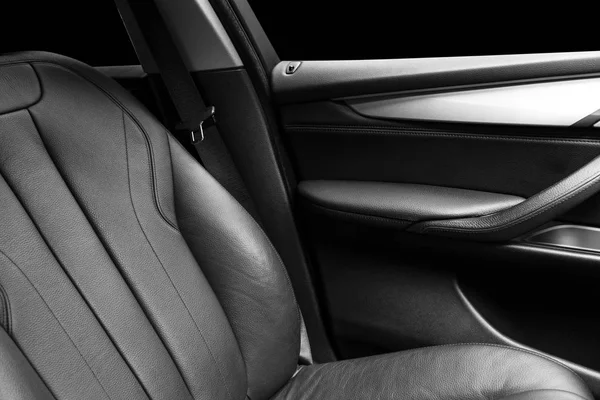 Modern Luxury Car Interior Prestige Modern Car Comfortable Leather Black — Stock Photo, Image