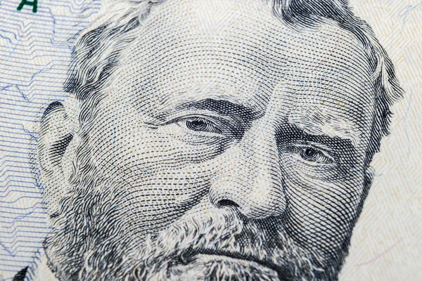 Zamknij Nawet Zobacz Portret Ulysses Grant Jednej Dolara Pięćdziesiąt Tle — Zdjęcie stockowe