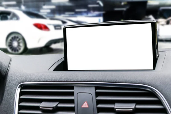 Monitor Auto Mit Isoliertem Leeren Bildschirm Für Navigationskarten Und Gps — Stockfoto