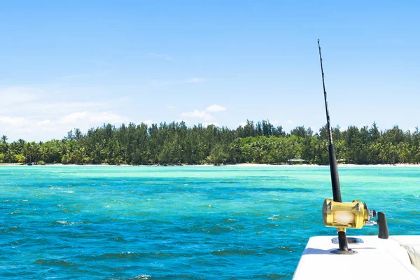 Fishing Rod Saltwater Private Motor Boat Fishery Day Blue Ocean — Stock Photo, Image