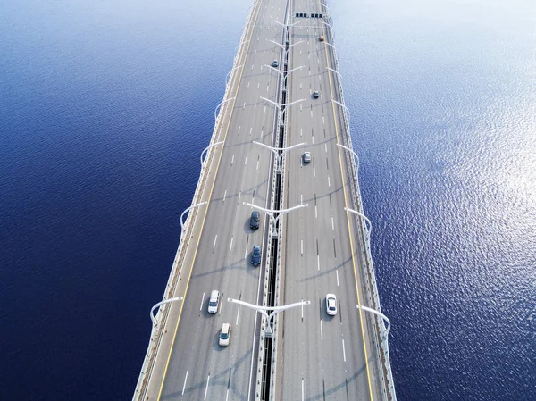 Vista Aerea Dell Autostrada Nell Oceano Auto Che Attraversano Cavalcavia — Foto Stock