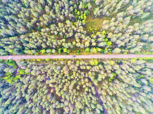 Luftaufnahme Einer Landstraße Wald Mit Fahrenden Autos Schöne Landschaft Von — Stockfoto