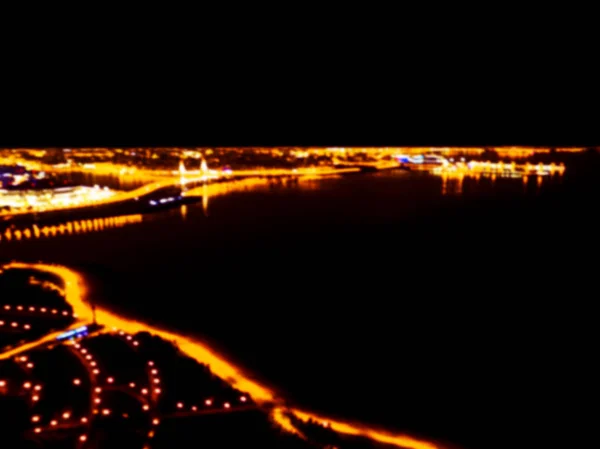 Verschwommene Hintergrundluftaufnahme Einer Großstadt Stadtpanorama Bokeh Bei Nacht Verschwommene Luftaufnahme — Stockfoto