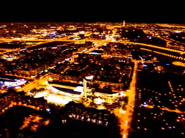 Abstrakte Verschwommene Hintergrundluftaufnahme Einer Großstadt Stadtpanorama Bokeh Bei Nacht Verschwommene — Stockfoto