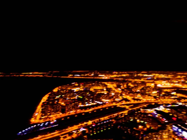 Absztrakt Háttér Blurred Légi Éjszakai Kilátás Egy Nagy Város Városképet — Stock Fotó