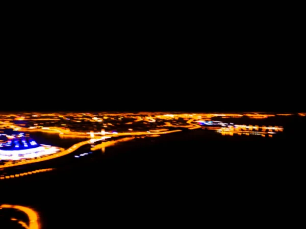 Abstrakte Verschwommene Hintergrundluftaufnahme Einer Großstadt Stadtpanorama Bokeh Bei Nacht Verschwommene — Stockfoto