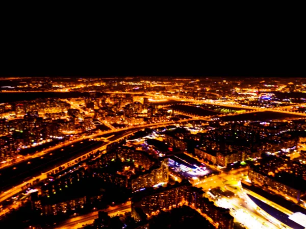 Streszczenie Tło Rozmazane Antenowe Nocny Widok Wielkiego Miasta Gród Panorama — Zdjęcie stockowe