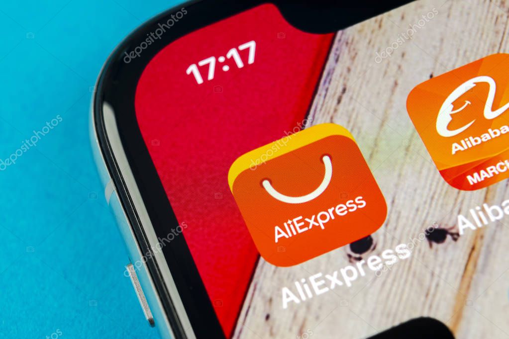 Sankt-Petersburg, Russia, September 19, 2018: Aliexpress application icon on Apple iPhone X smartphone screen. Aliexpress app icon. Aliexpress.com is popular e-commerce application. Social media icon