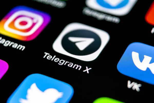 Санкт Петербург Сентября 2018 Года Иконка Приложения Telegram Экране Apple — стоковое фото