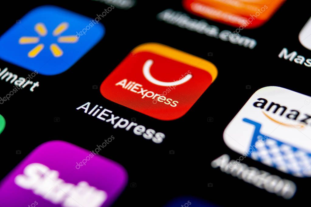 Sankt-Petersburg, Russia, September 30, 2018: Aliexpress application icon on Apple iPhone X smartphone screen. Aliexpress app icon. Aliexpress.com is popular e-commerce application. Social media icon