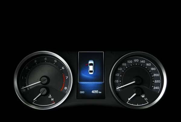 Close Shot Speedometer Car Car Dashboard Dashboard Details Indication Lamps — Stock Photo, Image