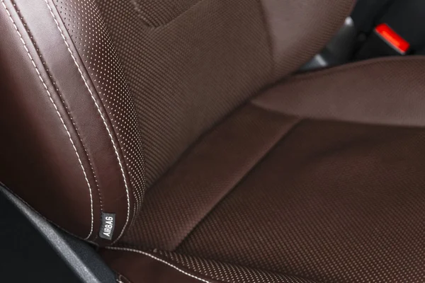 Moderne Luxe Auto Bruin Lederen Interieur Onderdeel Van Leder Autostoel — Stockfoto