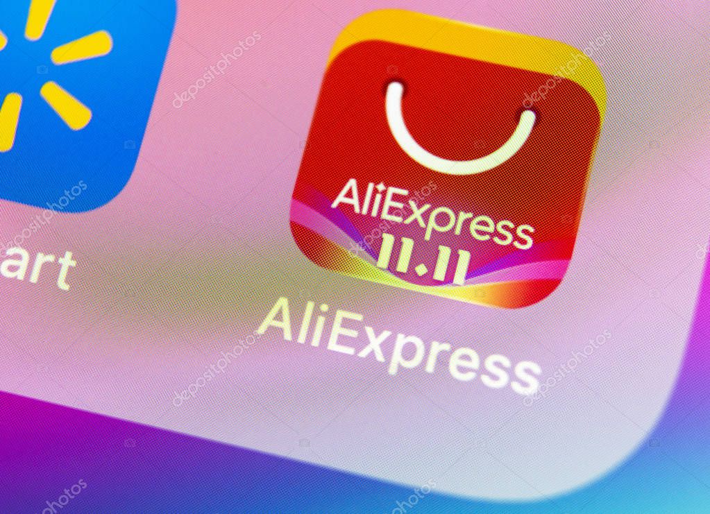 Sankt-Petersburg, Russia, November 5, 2018: Aliexpress application icon on Apple iPhone X smartphone screen. Aliexpress app icon. Aliexpress.com is popular e-commerce application. Social media icon