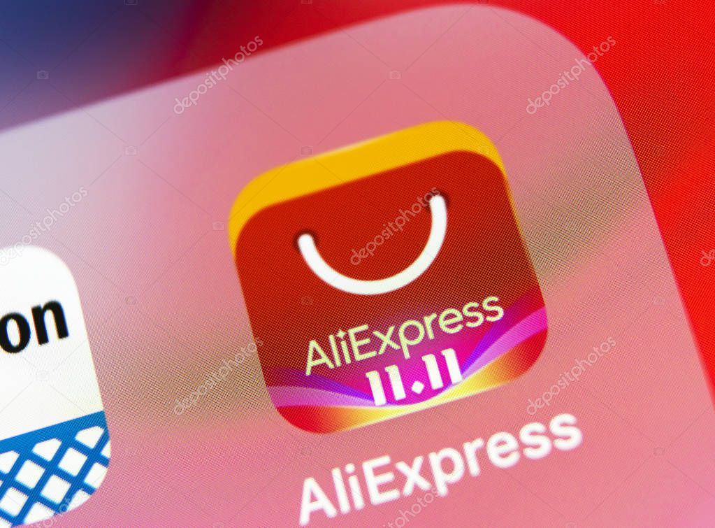 Sankt-Petersburg, Russia, November 5, 2018: Aliexpress application icon on Apple iPhone X smartphone screen. Aliexpress app icon. Aliexpress.com is popular e-commerce application. Social media icon