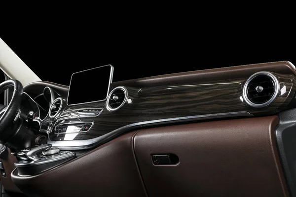 Moderní Luxusní Auto Uvnitř Interiér Vozu Prestiž Pohodlné Kožené Sedačky — Stock fotografie
