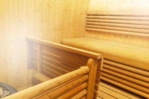 Interior Sauna Finlandesa Sauna Clásica Madera Baño Finlandés Cabaña Madera — Foto de Stock