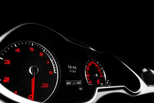 Nära Upp Skott Hastighetsmätaren Bil Bilens Instrumentpanel Instrumentpanelen Detaljer Med — Stockfoto