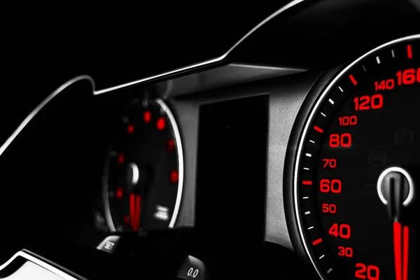 Close Shot Speedometer Car Car Dashboard Dashboard Details Indication Lamps — Stock Photo, Image