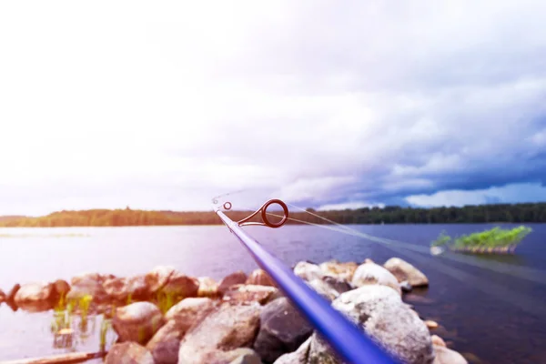 Haste Pesca Anel Fiação Com Linha Close Vara Pesca Anéis — Fotografia de Stock
