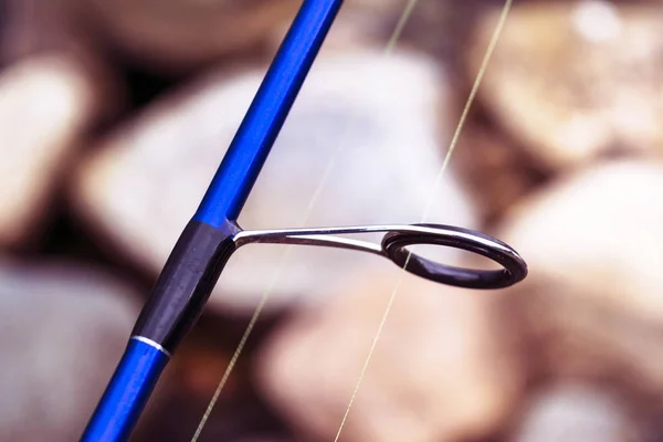 Anillo Giratorio Caña Pescar Con Línea Primer Plano Caña Pescar — Foto de Stock