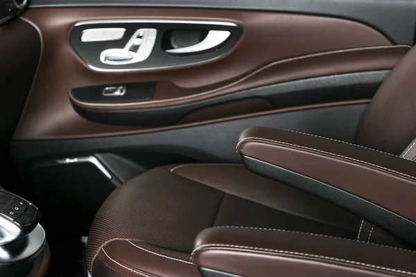 Moderne Luxus Auto Braunes Leder Interieur Teil Des Autositzes Aus — Stockfoto