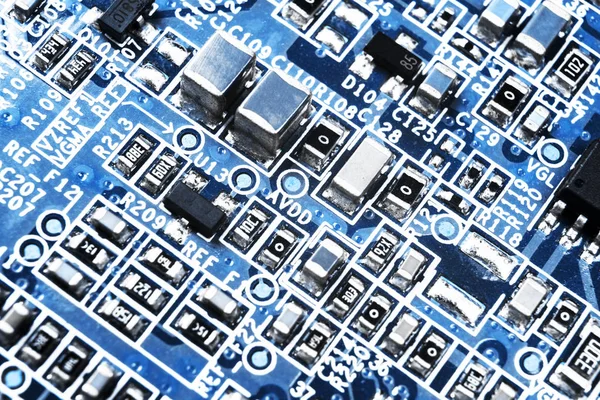 Makro Skott Ett Kretskort Med Motstånd Mikrochips Och Elektroniska Komponenter — Stockfoto