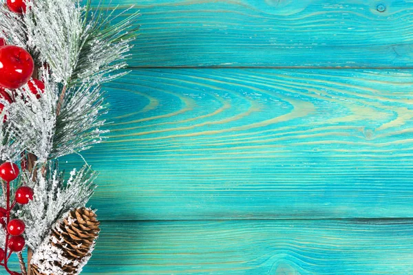 Concetto Natalizio Abete Natale Con Decorazione Tavola Rustica Vintage Rami — Foto Stock