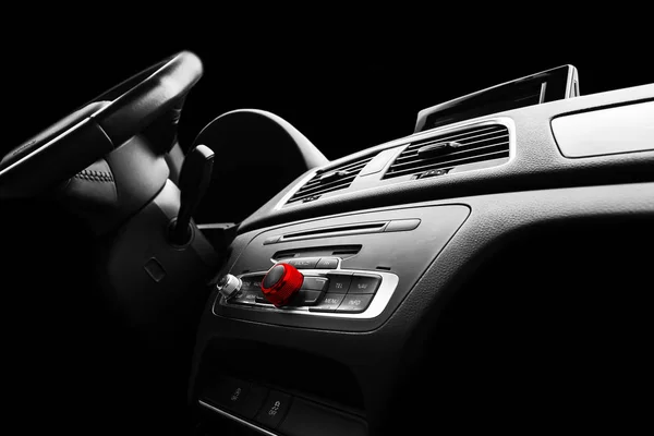Modern Luxury Sport Car Interior Prestige Car Black Leather Car — Stock Photo, Image