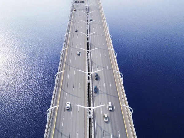 Vista Aerea Dell Autostrada Nell Oceano Auto Che Attraversano Cavalcavia — Foto Stock