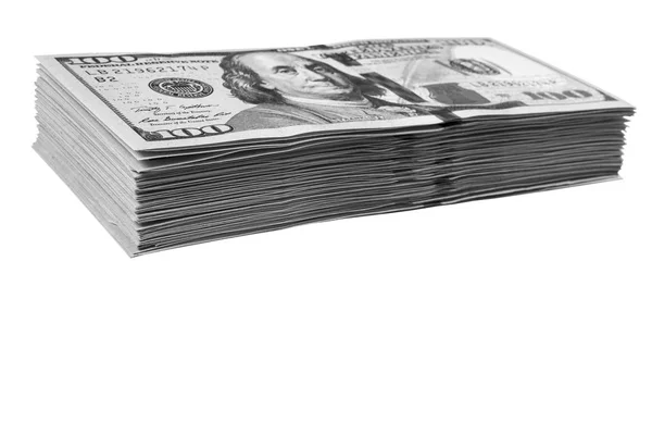 Στοίβα Από Χαρτονομίσματα Των Εκατό Δολαρίων Απομονωμένα Λευκό Φόντο Στοίβα — Φωτογραφία Αρχείου