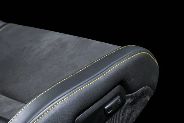 Czarne Skórzane Wnętrze Luksus Nowoczesny Samochód Perforowana Skóra Wygodne Fotele — Zdjęcie stockowe