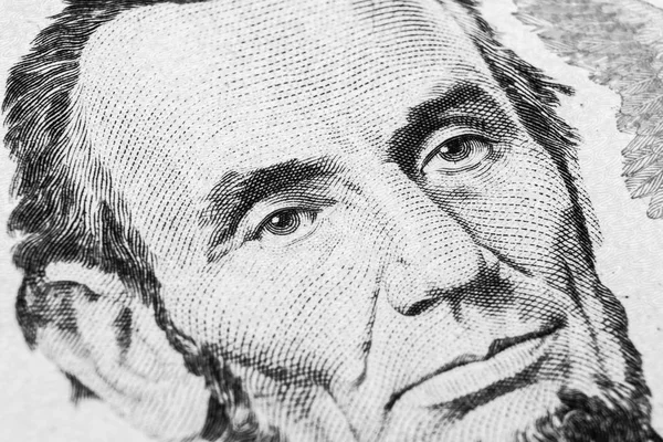 Yakın Kadar Olan Abraham Lincoln Portre Görüntülemek Beş Dolarlık Banknot — Stok fotoğraf