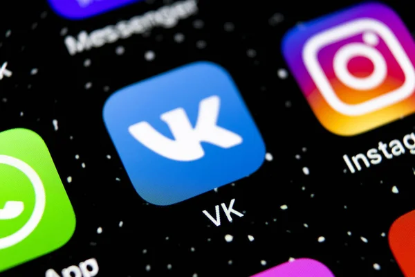 Sankt Petersburg Federacja Rosyjska Lutego 2019 Vkontakte Ikonę Aplikacji Apple — Zdjęcie stockowe