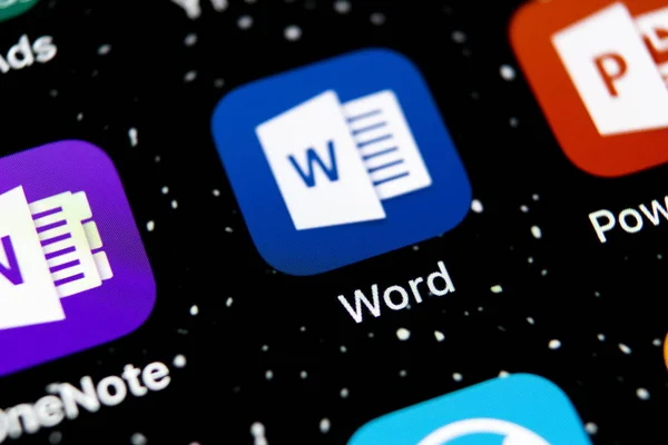 サンクト ペテルブルク ロシア 2019 Microsoft Word アプリケーション アイコンにアップル Iphone 画面クローズ — ストック写真