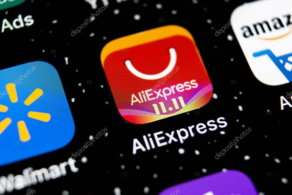 Sankt-Petersburg, Russia, February 3, 2019: Aliexpress application icon on Apple iPhone X smartphone screen. Aliexpress app icon. Aliexpress.com is popular e-commerce application. Social media icon