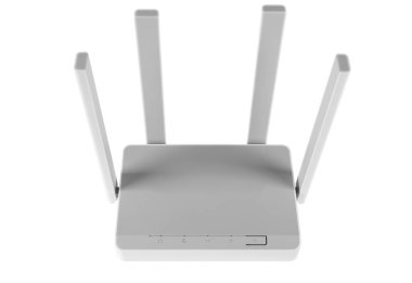 Kablosuz Wi-Fi router beyaz arka plan üzerinde izole. WiFi teknoloji kavramı. Beyaz Kablosuz internet yönlendirici izole. Beyaz arka plan üzerinde izole anten ile kablo modem. Gösterge ışıkları