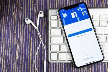 Sankt-Petersburg, Rusya, 10 Şubat 2019: Facebook uygulama simgesi üzerinde Apple iphone X smartphone ekran yakın çekim. Facebook app simgesi. Sosyal medya simge. Sosyal ağ