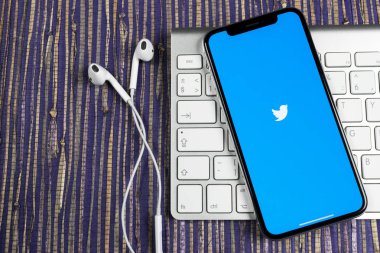 Sankt-Petersburg, Rusya, 10 Şubat 2019: Twitter uygulama simgesi üzerinde Apple iphone X smartphone ekran yakın çekim. Twitter app simgesi. Sosyal medya simge. Sosyal ağ