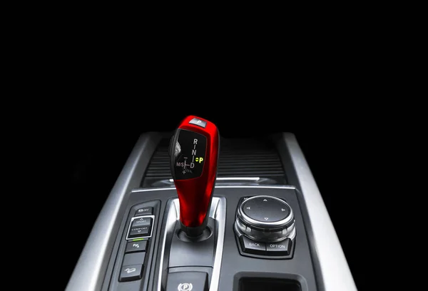 Red Automatic Gear Stick Modern Car Modern Car Interior Details — Stock Photo, Image