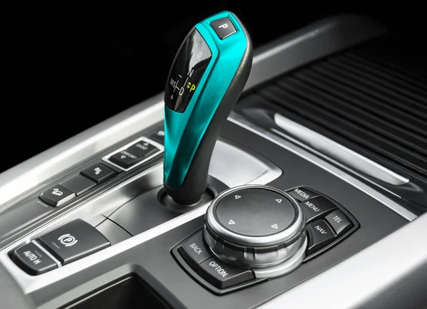 Blue Automatic Gear Stick Modern Car Modern Car Interior Details — Stock Photo, Image