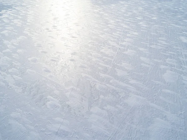 冰封湖面的鸟图。空中雪的样式在日 — 图库照片