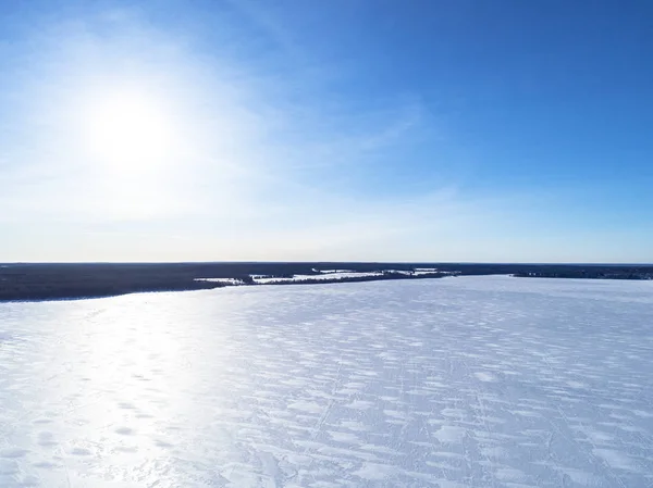 Vista aérea de un bosque de pinos cubierto de nieve de invierno. Bosque de invierno — Foto de Stock