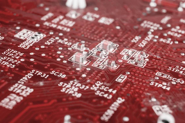 Macro shot van Circuit board met weerstanden microchips en elektronische componenten. Computerhardware technologie. Geïntegreerde communicatie processor. Informatietechnologie. Halfgeleider. Een printplaat. Sluitingsdatum — Stockfoto