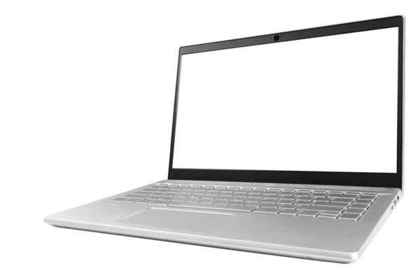 Laptop computer PC met leeg scherm mock up geïsoleerd op witte achtergrond. Laptop geïsoleerd scherm met uitknippad. PC-computer wit scherm met Kopieer ruimte. Lege ruimte voor tekst. — Stockfoto