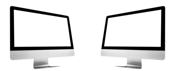Laptop számítógép Pc-val üres képernyő ál a elszigetelt fehér háttér. Laptop elszigetelt képernyő. PC számítógép fehér képernyő-val másol hely. Üres hely a szöveg. Elszigetelt fehér képernyő — Stock Fotó