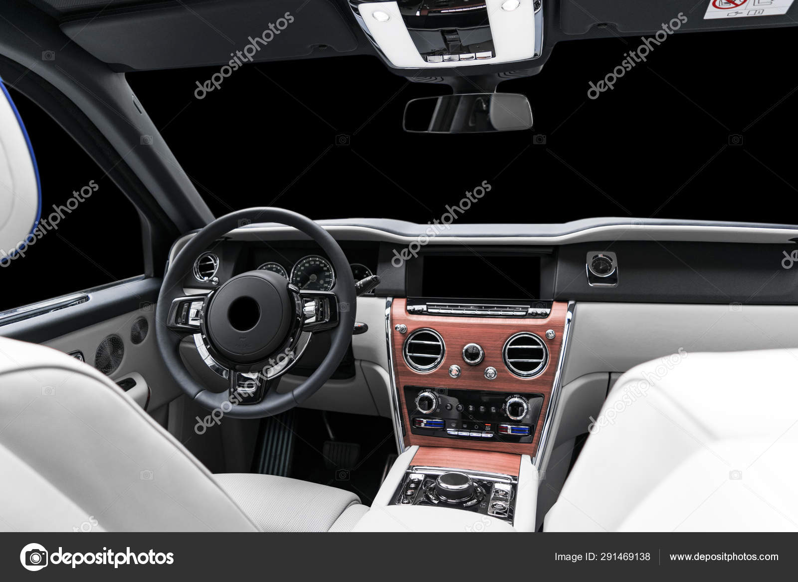 Modern Luxury Car White Leather Interior With Natural Wood