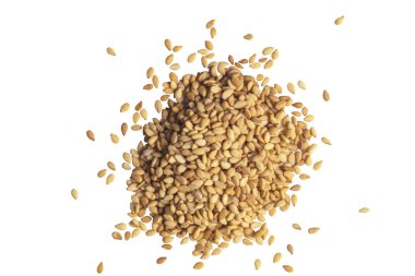 Macro shot of a raw white sesame seed isolated on white background. Top view. Food Background. A scattering of sesame seeds. Healthy food. Natural food. clipart