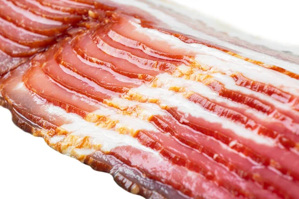 Diverse File Pancetta Affumicata Affettata Isolata Sfondo Bianco Pancetta Fresca — Foto Stock